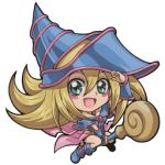  1girl blonde_hair boots dark_magician_girl duel_arena duel_monster female green_eyes happy hat legs lowres official_art open_mouth solo yu-gi-oh! yuu-gi-ou_duel_monsters 