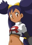  brown_eyes hainchu iris_(pokemon) navel pokemon purple_hair team_rocket_(cosplay) 