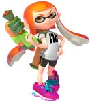  1girl bike_shorts domino_mask highres inkling mask nintendo official_art orange_eyes orange_hair shirt shoes sneakers splatoon t-shirt 