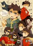  4boys batman batman_(series) brothers bruce_wayne cape damian_wayne dc_comics dick_grayson family father_and_son male_focus mask multiple_boys multiple_persona nightwing robin_(dc) siblings tim_drake 