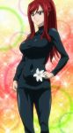  1girl breasts brown_eyes erza_scarlet fairy_tail female flower large_breasts long_hair redhead screencap solo standing stitched 