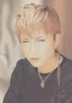  10s 1boy 2012 black_shirt blonde_hair blue_eyes contacts earring gackt j-rock jewelry looking_at_viewer male_focus musician necklace photorealistic realistic shirt solo 