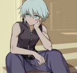  1boy kingdom_hearts nino riku short_hair silver_hair sitting sleeveless zipper 