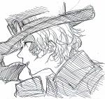  1boy gloves goggles goggles_on_hat hat highres male_focus monochrome one_piece profile sabo_(one_piece) scar sketch solo top_hat 