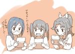  3girls handheld_game_console kobayashi_gen multiple_girls namori_mana nintendo_3ds rinoda_mano school_girl_strikers sketch tanaka_sachiko 