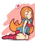 1girl artist_request blush boots breasts closed_eyes heart mona_(warioware) nintendo orange_hair red_boots shorts smile solo tagme warioware