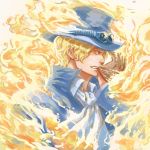  1boy blonde_hair fire gloves goggles hat highres male_focus one_piece sabo_(one_piece) scar solo top_hat 