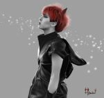  1boy bigbang capelet g-dragon gloves horn k-pop male_focus monster musician parted_lips photorealistic profile realistic redhead sleeveless solo 