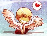  1boy abstract_background bigbang blonde_hair chibi closed_eyes daesung harness heart k-pop male_focus sitting smile solo teeth wings 
