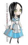  007_(pixiv295076) alice:_madness_returns alice_(wonderland) alice_in_wonderland american_mcgee&#039;s_alice bad_id black_hair dress english green_eyes knife long_hair simple_background 