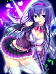  1girl arm_gloves breasts cleavage female large_breasts long_hair looking_at_viewer majika_majika open_mouth purple_hair refeia skirt solo thigh-highs tsukushi_mizuho 