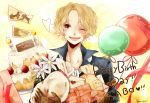  1boy artist_request balloon birthday cake food male_focus one_eye_closed one_piece photo_(object) sabo_(one_piece) scar smile solo 