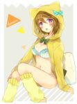  1girl blush bra breasts brown_hair cleavage female happy hood hoodie kakizato koizumi_hanayo looking_at_viewer love_live!_school_idol_project navel open_mouth panties short_hair sitting solo underwear violet_eyes 