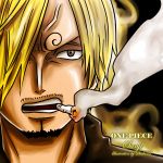  1boy blonde_hair character_name cigarette copyright_name hair_over_one_eye male_focus one_piece sanji smoking solo 