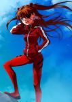  1girl blue_eyes brown_hair eyepatch long_hair long_legs neon_genesis_evangelion plugsuit puma_(hyuma1219) solo souryuu_asuka_langley 