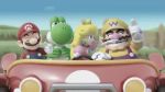  1girl 3boys animated animated_gif mario mario_party multiple_boys nintendo princess princess_peach super_mario_bros. wario yoshi 