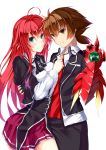  1boy 1girl ahoge breasts brown_eyes brown_hair green_eyes high_school_dxd hyoudou_issei large_breasts redhead rias_gremory school_uniform uniform 