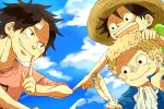  3boys brothers family male_focus monkey_d_luffy multiple_boys one_piece portgas_d_ace sabo_(one_piece) siblings smile trio younger 