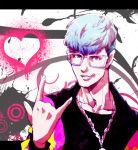  1boy abstract_background bigbang blue_hair glasses heart jewelry k-pop looking_at_viewer male_focus necklace solo t.o.p_(bigbang) tongue 