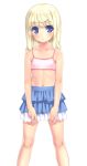  1girl aoi_kumiko blonde_hair blue_eyes bra child flat_chest looking_at_viewer navel original parted_lips pink_bra short_hair skirt solo training_bra underwear 