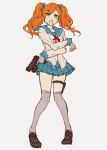  1girl brenda_hopper female gun mizuryuu_kei official_art open_mouth orange_hair school_uniform skirt solo taimanin_asagi taimanin_asagi_battle_arena tied_hair twintails weapon 