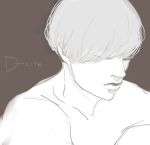  1boy bigbang character_name closed_eyes daesung hair_over_one_eye k-pop male_focus monochrome solo topless 