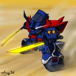  chibi dual_wielding efreet_custom gundam gundam_side_story:_the_blue_destiny mecha sword weapon 