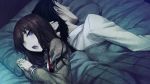  5pb. black_hair blanket blush chuunibyou couple huke makise_kurisu nitroplus okabe_rintarou open_mouth pillow science_adventure shared_blanket steins;gate watch 