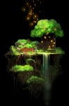  fantasy floating_island house mugon no_humans original scenery tree water waterfall 