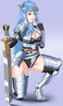  1girl armor blue_eyes blue_hair breasts cleavage fingerless_gloves gloves knight long_hair niiitinnsura richelle sword valkyrie_profile valkyrie_profile_2 warrior weapon 