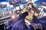  absurdres armor blue_eyes breasts brown_hair cape garen_crownguard highres large_breasts league_of_legends long_hair smile sword torahimemax under_boob 