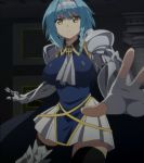  1girl armor blue_hair breasts female highres large_breasts nonaka_yuki screencap shinmai_maou_no_testament solo standing stitched 
