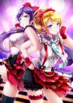  2girls aqua_eyes ayase_eli blonde_hair blue_eyes bow female hair_bow long_hair love_live!_school_idol_project multiple_girls ninamo purple_hair toujou_nozomi twintails 