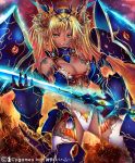  armor blonde_hair dark_skin dragon_girl grin horns kara_(color) shingeki_no_bahamut smile sword 