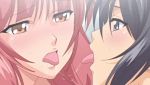  2girls animated animated_gif boy_meets_harem kiss multiple_girls saliva tongue yuri 