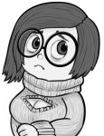  1girl breasts cleavage glasses inside_out livesmutanon monochrome pixar sadness_(inside_out) 