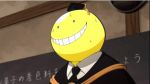  animated animated_gif ansatsu_kyoushitsu blue_skin creature grin koro-sensei lowres smile solo standing sweat transformation yellow_skin 