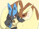  00s black_sclera blush furry heart hug hug_from_behind lopunny lucario nintendo no_humans pokemon pokemon_(game) pokemon_dppt rabbit red_eyes 