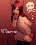  1boy androgynous bleach blood blood_on_face demon_tail female gift giselle_gewelle happy_valentine heart long_hair looking_at_viewer meitarou military military_uniform quincy_(bleach) skull skull_and_crossbones solo tail trap uniform valentine violet_eyes 