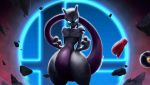  dark_background debris glowing glowing_eyes hat mewtwo nintendo no_humans pokemon semilex standing super_mario_bros. super_smash_bros. symbol tail 