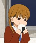  1girl animated animated_gif brown_eyes brown_hair eating female food mizutani_shizuku solo tonari_no_kaibutsu-kun 