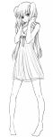  1girl bleach dokugamine_riruka dress hanya_(hanya_yashiki) hat legs lineart long_hair looking_at_viewer monochrome sketch solo standing twintails 