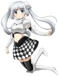  1girl artist_request black_legwear blue_eyes boots female high_heel_boots high_heels knee_boots long_hair looking_at_viewer midriff miss_monochrome miss_monochrome_(character) official_art silver_hair skirt solo straight_hair thigh-highs tied_hair transparent_background twintails very_long_hair zettai_ryouiki 