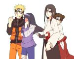  2boys 2girls bangs blonde_hair blue_eyes blunt_bangs blush closed_eyes double_bun fingerless_gloves forehead_protector full-face_blush gloves grin headband hyuuga_hinata hyuuga_neji jacket lavender_eyes long_hair multiple_boys multiple_girls naruto naruto_shippuuden no_pupils pointing rabi3 smile tenten uzumaki_naruto 