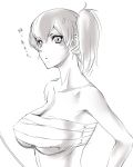  1girl anger_vein bow_(weapon) breasts highres kaga_(kantai_collection) kantai_collection large_breasts looking_at_viewer monochrome no_shirt sarashi shirtless side_ponytail sketch solo tuna21 upper_body weapon 