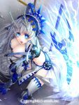  armor axe blue_eyes breasts copyright_request silver_hair ta919 weapon 