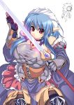  armor blue_hair breasts huge_breasts pointy_ears red_eyes rei_shabu sword 