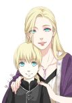  1boy 1girl blonde_hair blue_eyes child earrings jewelry long_hair looking_at_viewer mother_and_son naruto necklace shi_er_xian smile yamanaka_ino yamanaka_inojin 