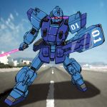  blue_destiny_01 energy_sword gundam gundam_side_story:_the_blue_destiny highres hirodango mecha shield sword weapon 