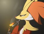  10s delphox fire furry nintendo no_humans pipe pokemon pokemon_(game) pokemon_xy red_eyes smoke smoking solo 